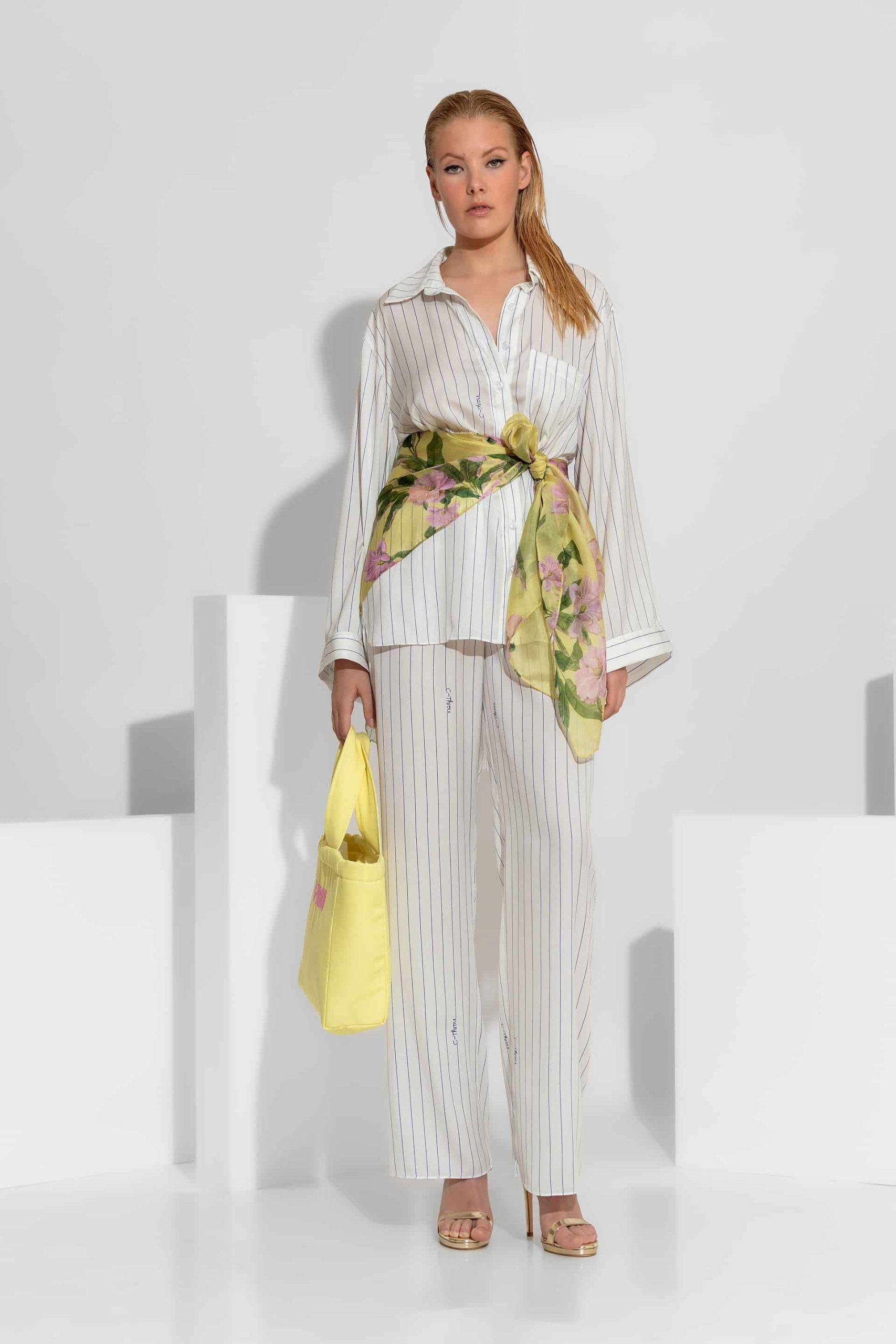 Ριγέ Παντελόνα Σατέν με Signature Print