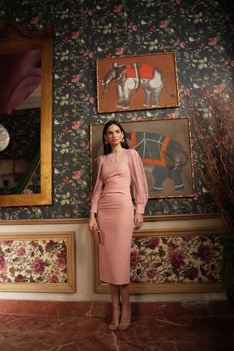 Leonora  Nude  Dress  with Chiffon  sleeves