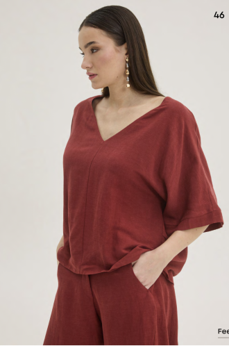 Λινή μπλούζα με V λαιμόκοψη